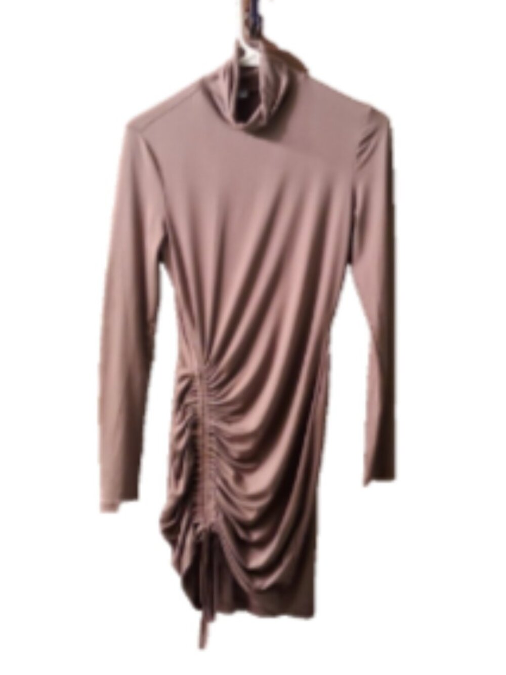Women's Size Small High Neck Long Sleeve Ruched Bodycon Mini Stretch Dress